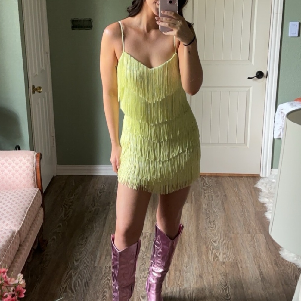 Green fringe dress